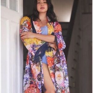 New Anthropologie Kirstin Lamb Painterly Fringed Robe Size Small
